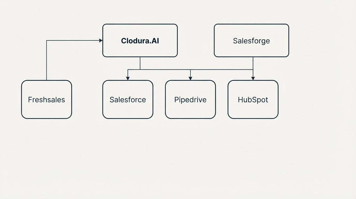 Integration grid: Integration Ecosystem (Clodura.AI, Salesforge, Salesforce, Pipedrive)