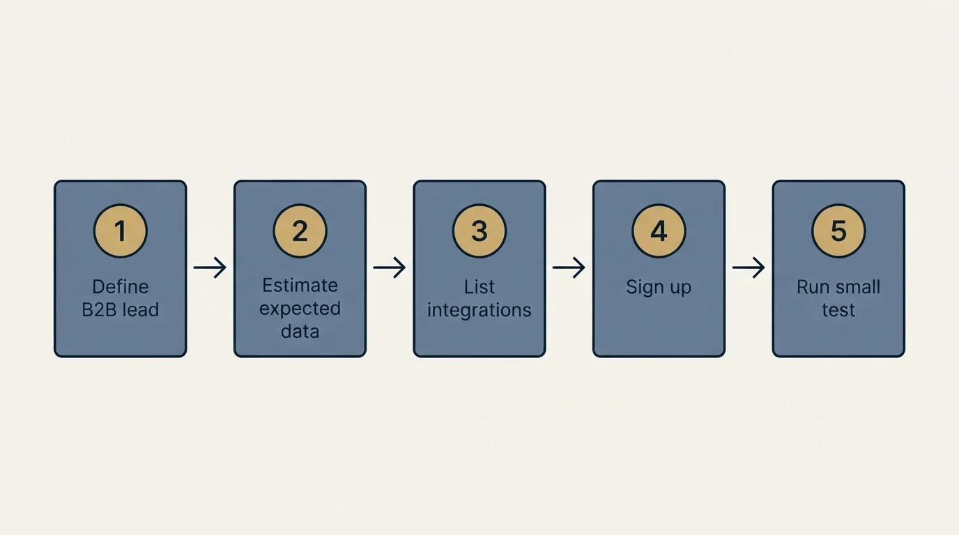 Step sequence: Getting Started Checklist (Define B2B lead, Estimate expected data, List integrations, Sign up)