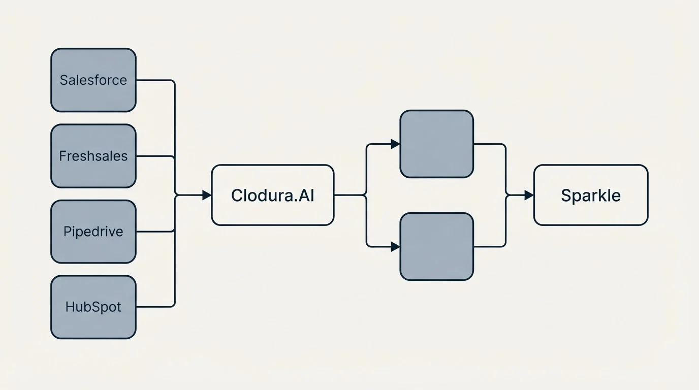Integration flow: Integration Ecosystem (Clodura.AI, Sparkle, Salesforce, Freshsales)