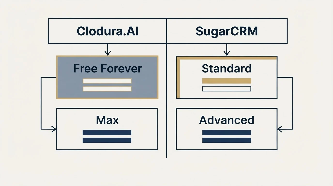 Pricing table: Pricing Comparison (Clodura.AI, SugarCRM, Free Forever, Standard)