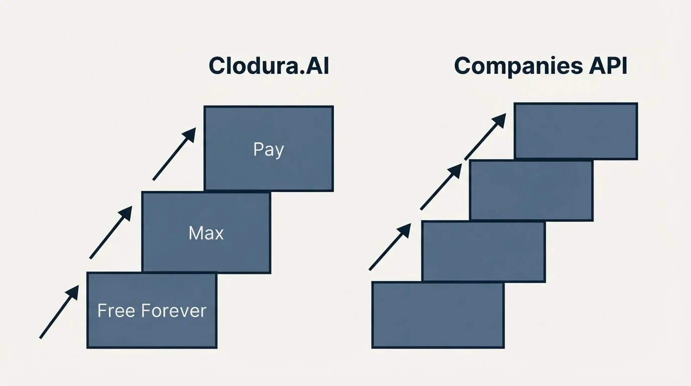 Pricing ladder: Pricing Comparison (Clodura.AI, Companies API, Free Forever, Max)