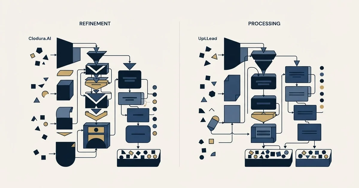Editorial illustration for Clodura.AI vs UpLead