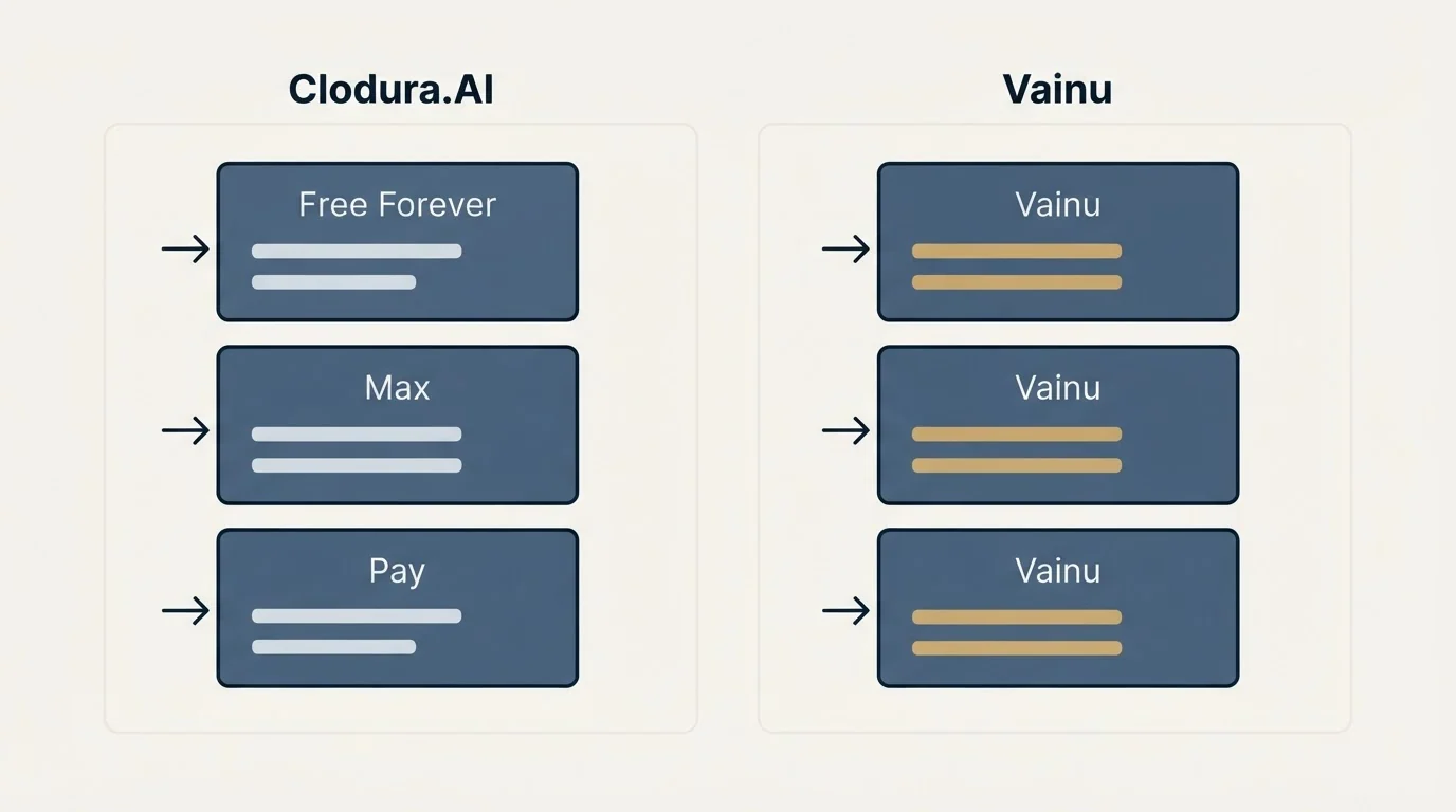 Pricing panels: Pricing Comparison (Clodura.AI, Vainu, Free Forever, Max)