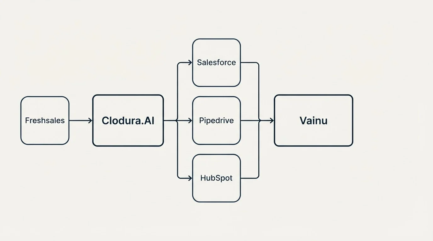 Integration flow: Integration Ecosystem (Clodura.AI, Vainu, Salesforce, Pipedrive)
