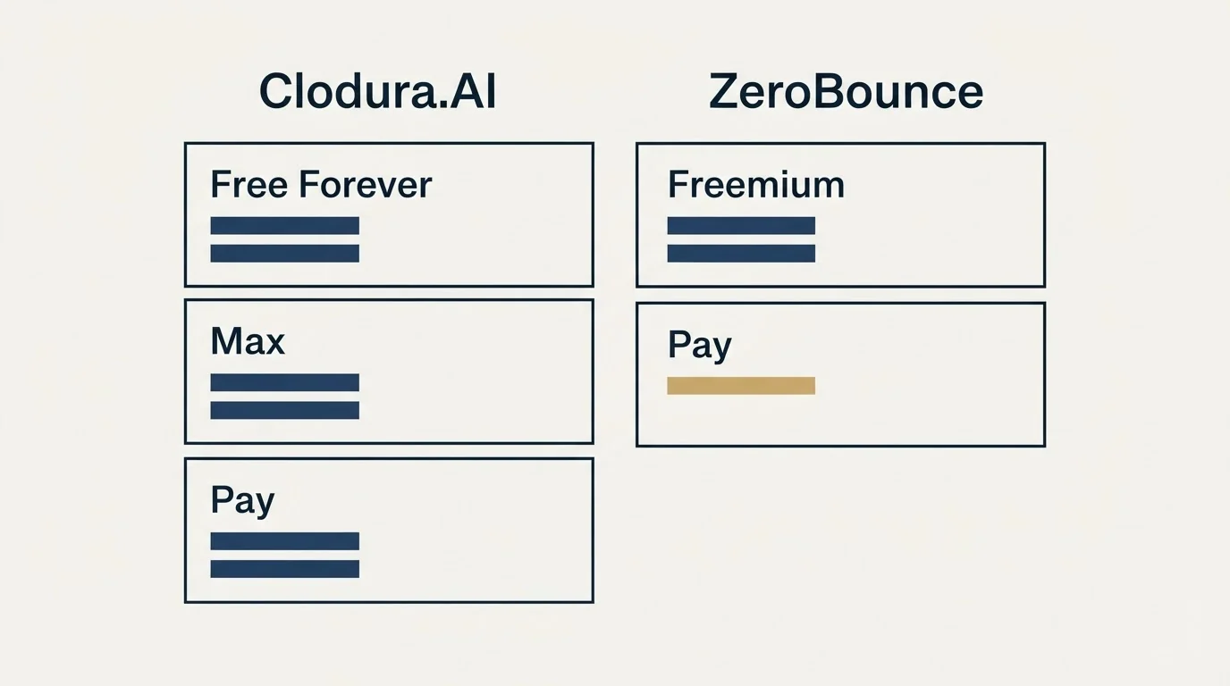 Pricing table: Pricing Comparison (Clodura.AI, ZeroBounce, Free Forever, Freemium)