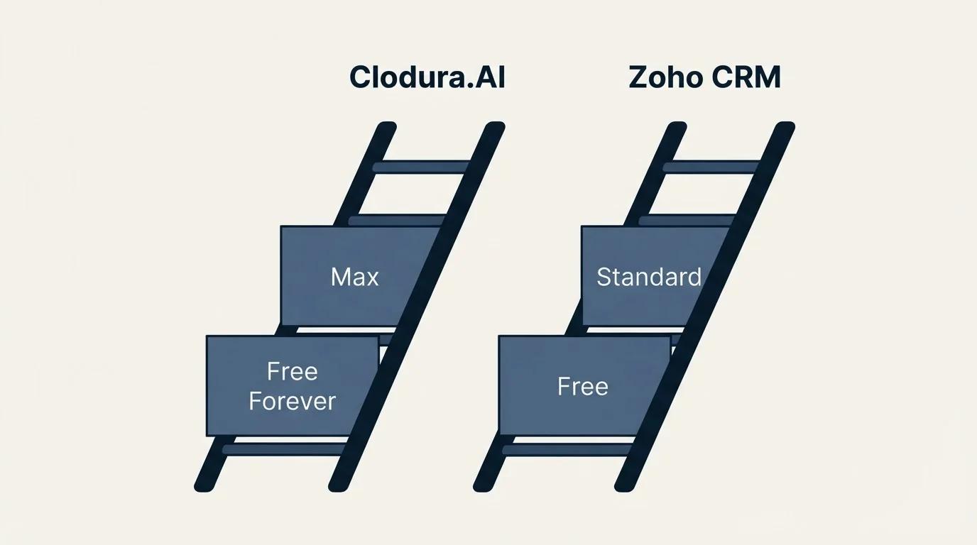 Pricing ladder: Pricing Comparison (Clodura.AI, Zoho CRM, Free Forever, Free)
