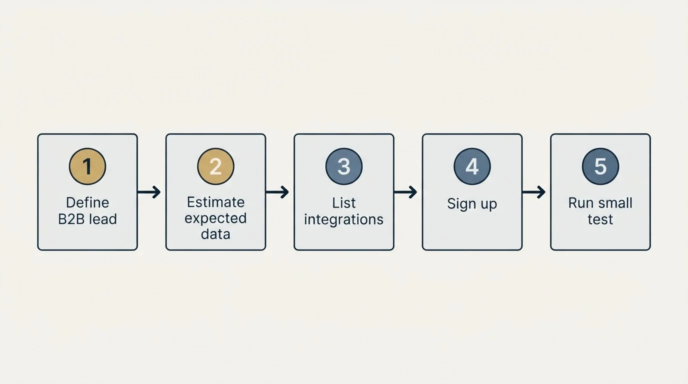 Step sequence: Getting Started Checklist (Define B2B lead, Estimate expected data, List integrations, Sign up)