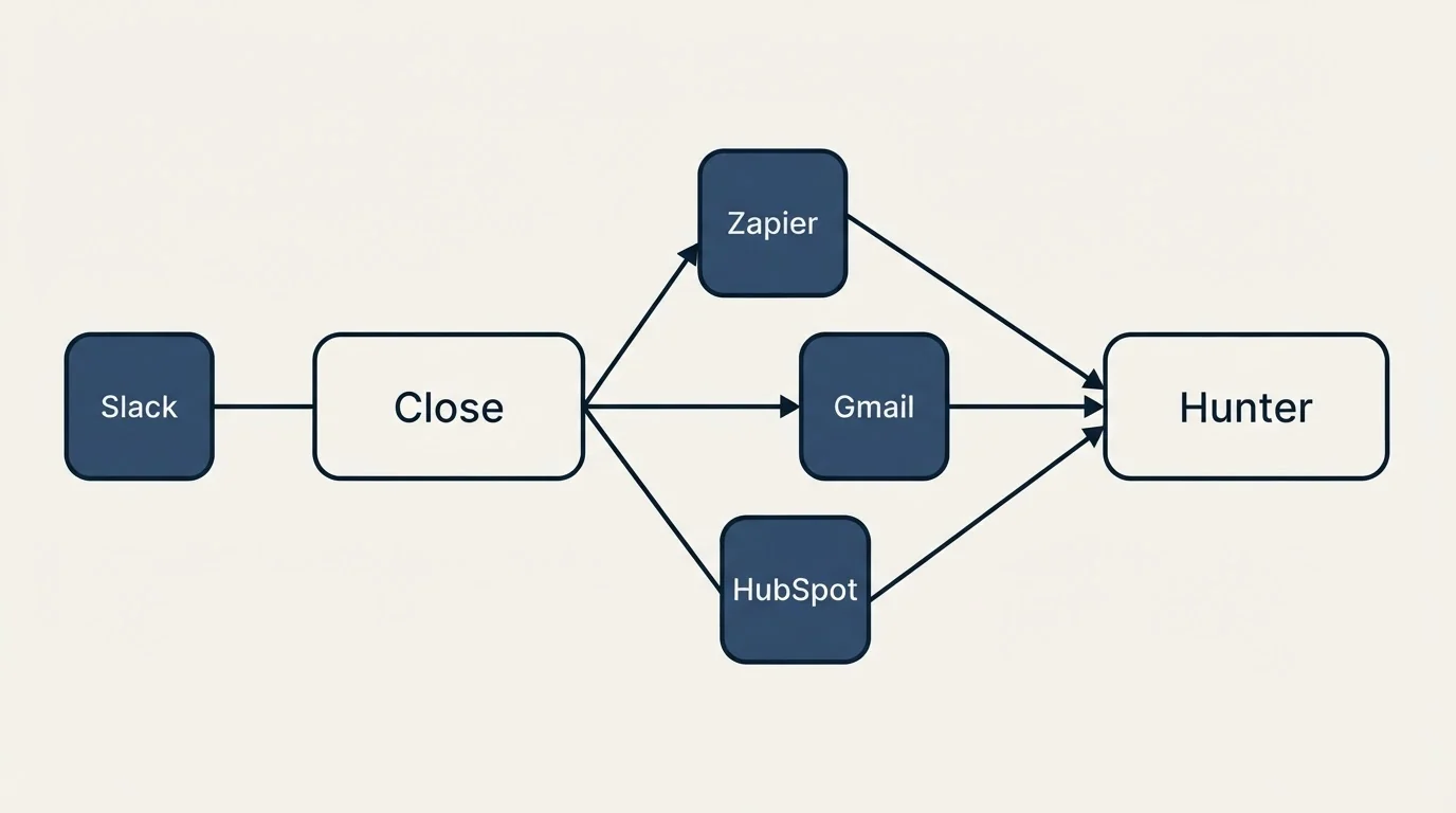 Integration schematic: Integration Ecosystem (Close, Hunter, Zapier, Gmail)
