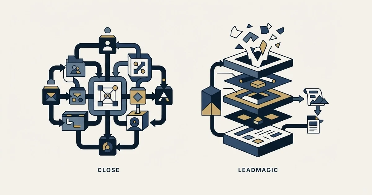 Editorial illustration for Close vs LeadMagic
