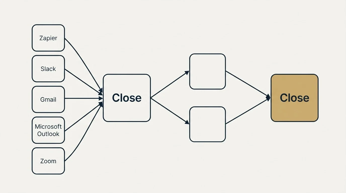 Integration schematic: Integration Ecosystem (Close, Zapier, Slack, Gmail)