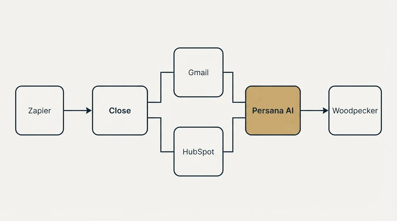 Integration flow: Integration Ecosystem (Close, Persana AI, Gmail, HubSpot)