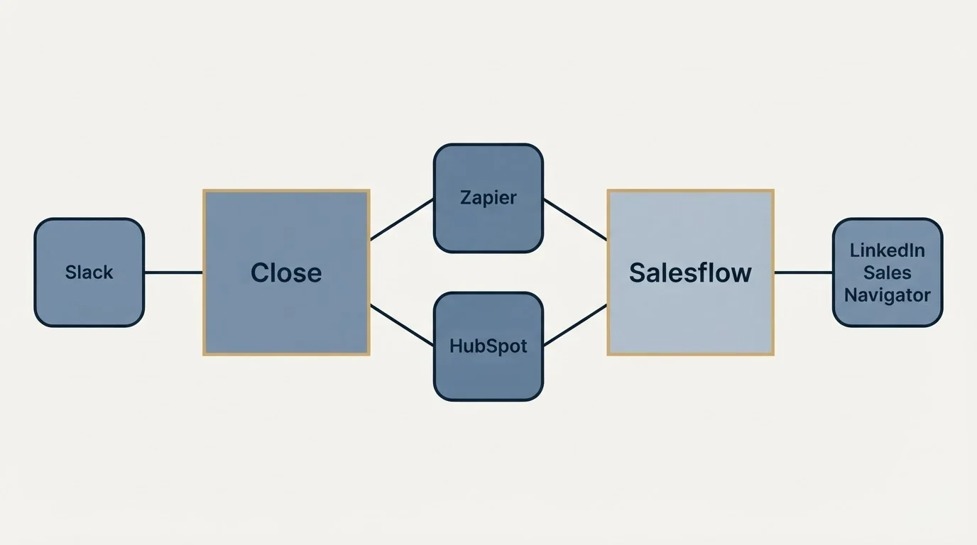 Integration schematic: Integration Ecosystem (Close, Salesflow, Zapier, HubSpot)