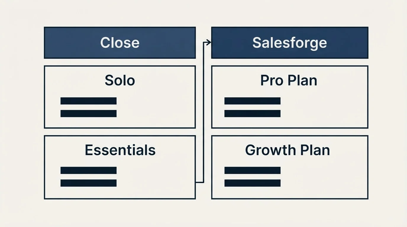 Pricing table: Pricing Comparison (Close, Salesforge, Solo, Pro Plan)