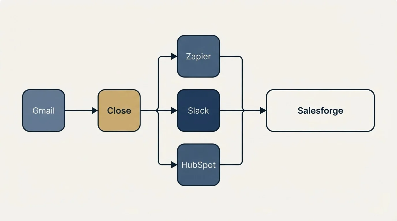 Integration flow: Integration Ecosystem (Close, Salesforge, Zapier, Slack)