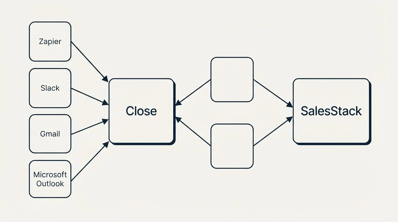 Integration schematic: Integration Ecosystem (Close, SalesStack, Zapier, Slack)
