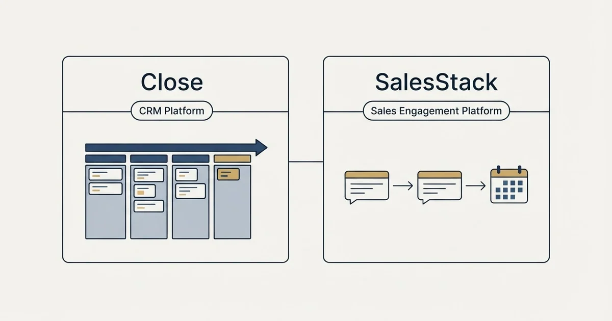 Side-by-side panels: Close vs SalesStack (CRM Platform, Sales Engagement Platform)