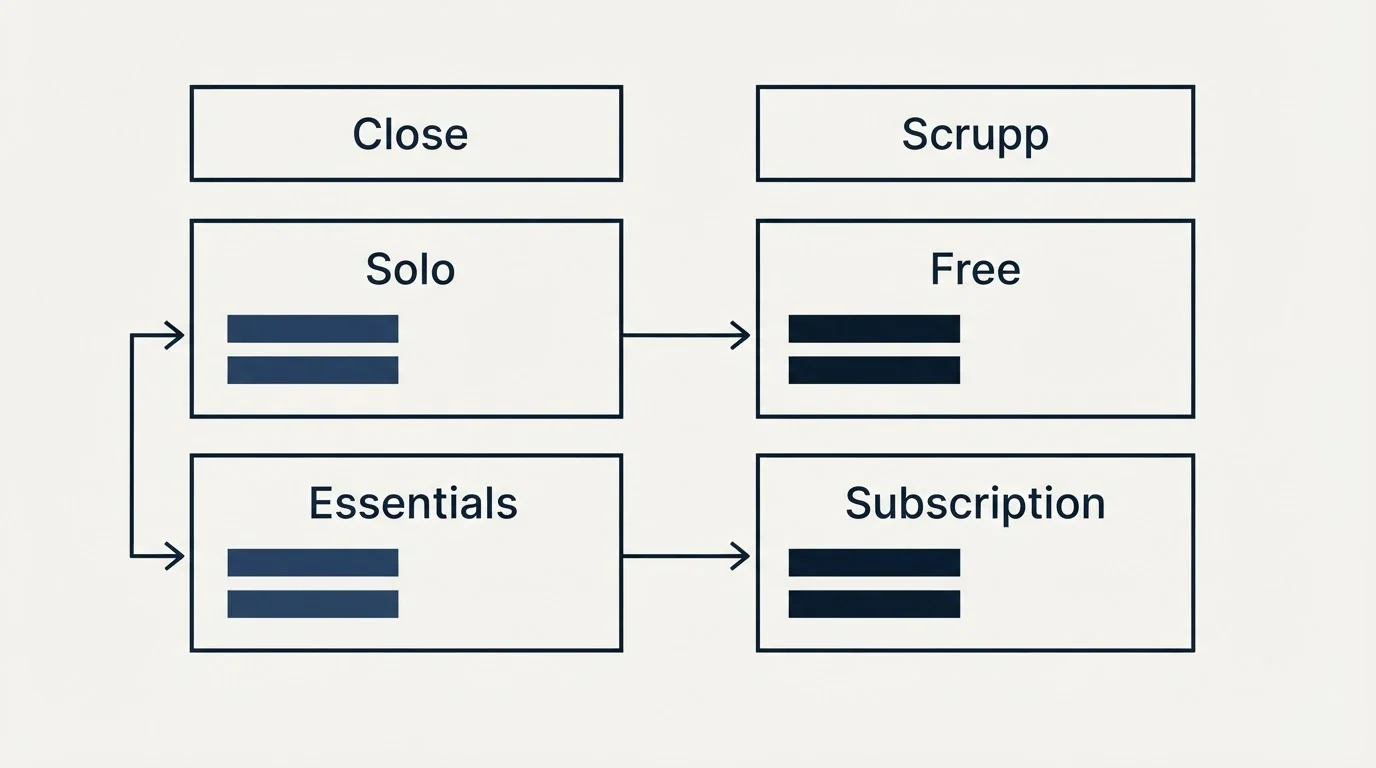Pricing table: Pricing Comparison (Close, Scrupp, Solo, Free)