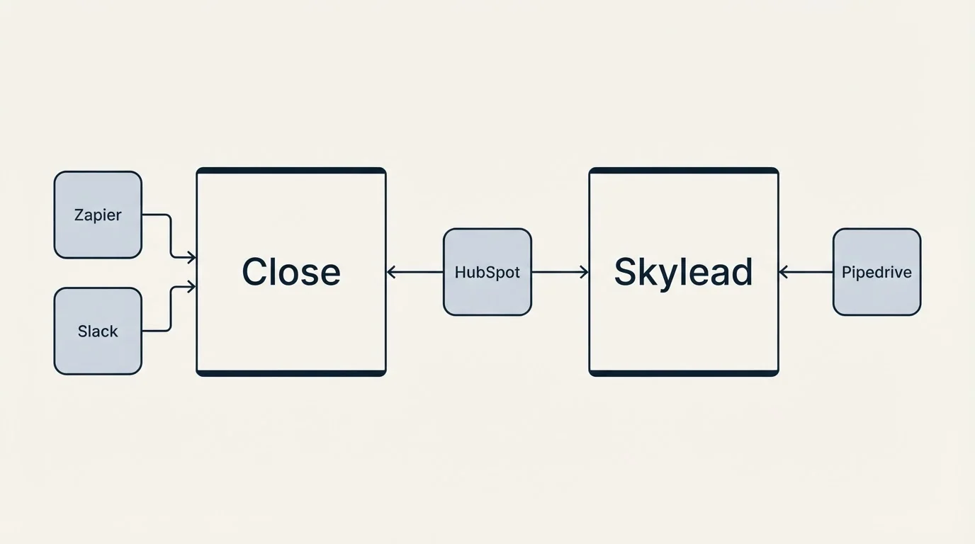 Integration flow: Integration Ecosystem (Close, Skylead, HubSpot, Zapier)