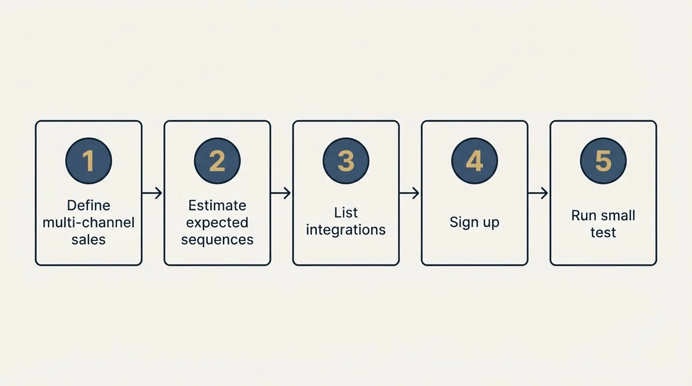 Step sequence: Getting Started Checklist (Define multi-channel sales, Estimate expected sequences, List integrations, Sign up)