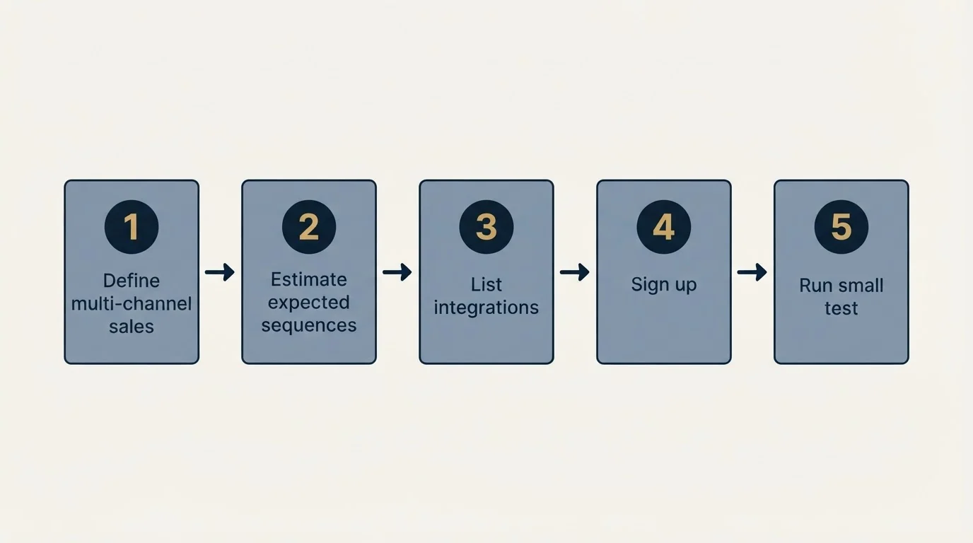 Step sequence: Getting Started Checklist (Define multi-channel sales, Estimate expected sequences, List integrations, Sign up)