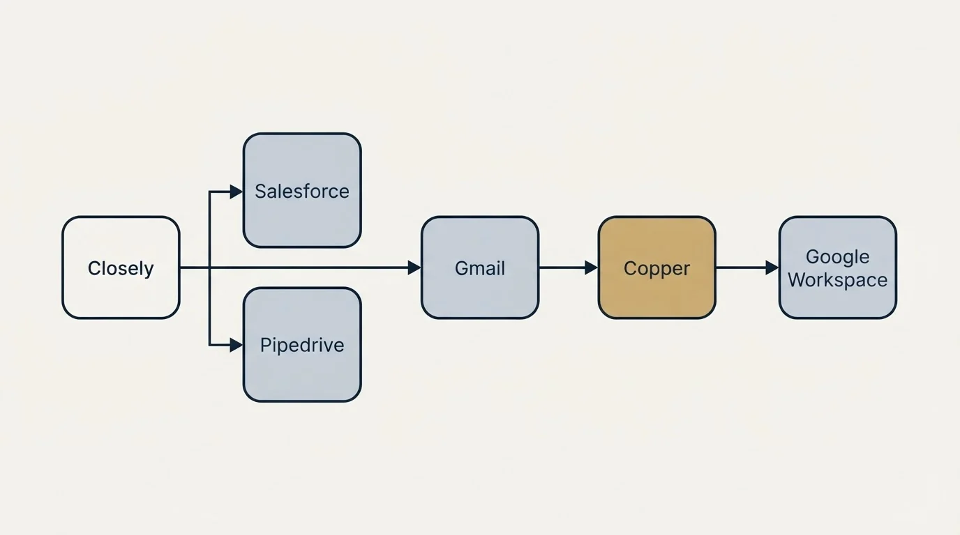 Integration flow: Integration Ecosystem (Closely, Copper, Gmail, Salesforce)