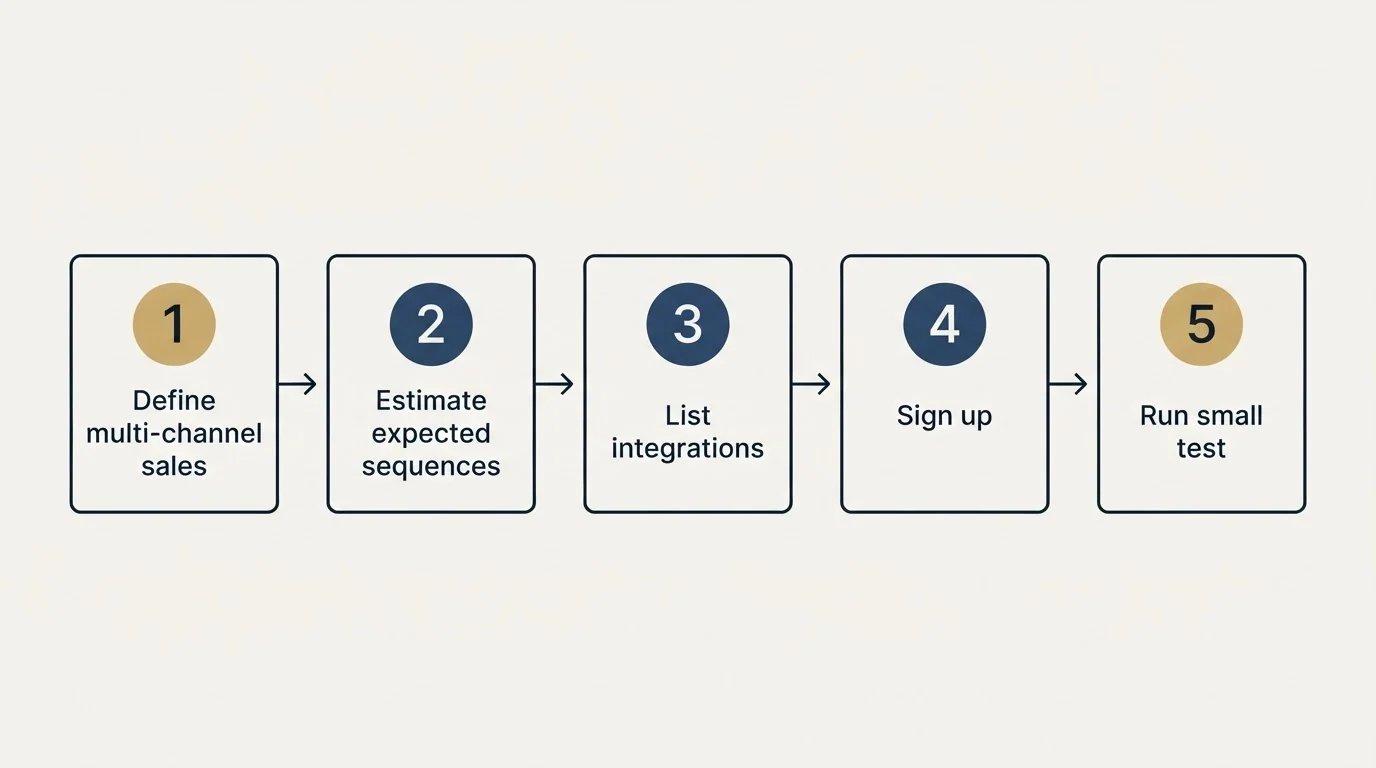 Step sequence: Getting Started Checklist (Define multi-channel sales, Estimate expected sequences, List integrations, Sign up)