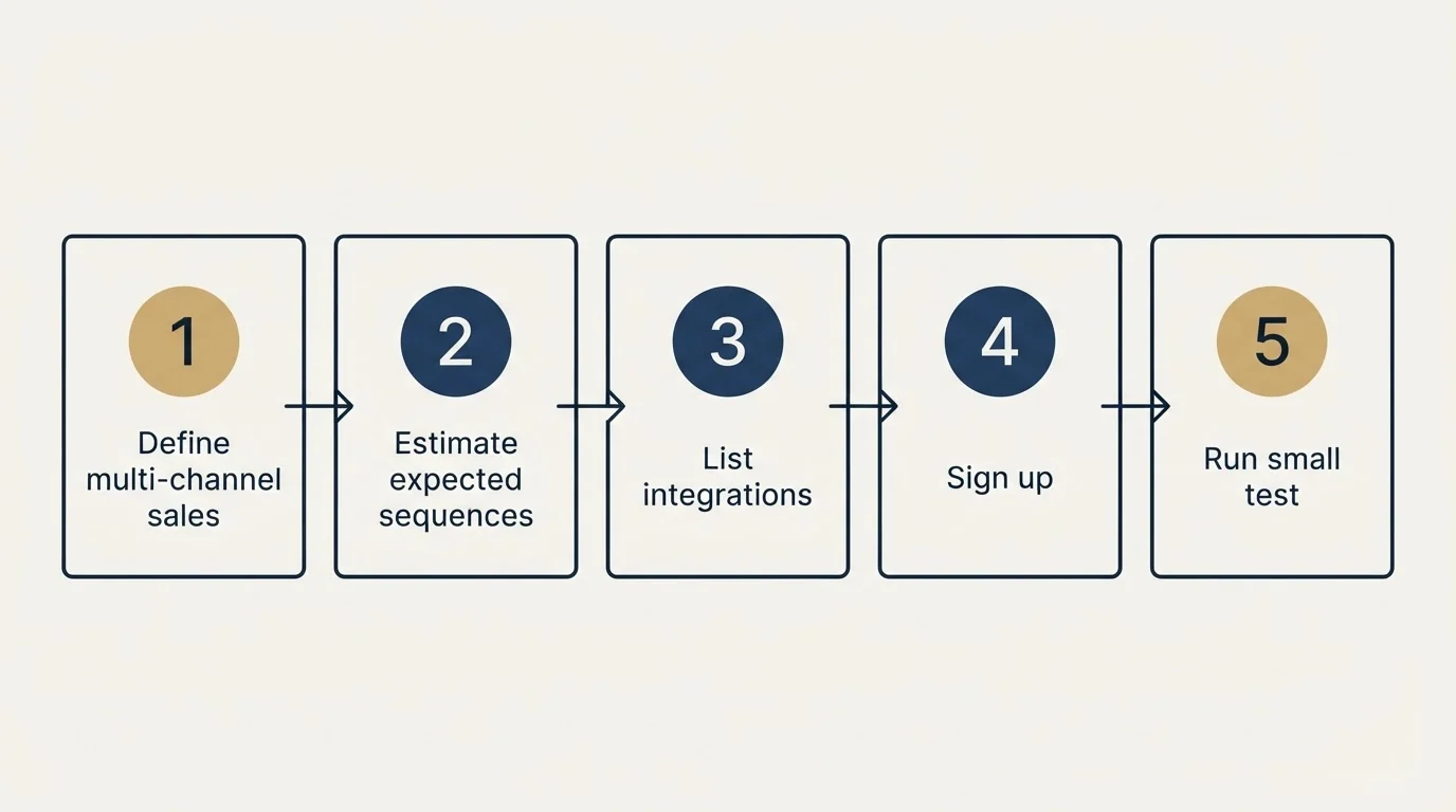 Step sequence: Getting Started Checklist (Define multi-channel sales, Estimate expected sequences, List integrations, Sign up)