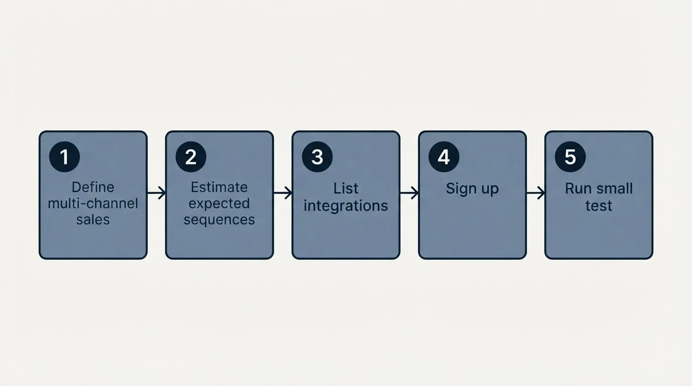 Step sequence: Getting Started Checklist (Define multi-channel sales, Estimate expected sequences, List integrations, Sign up)