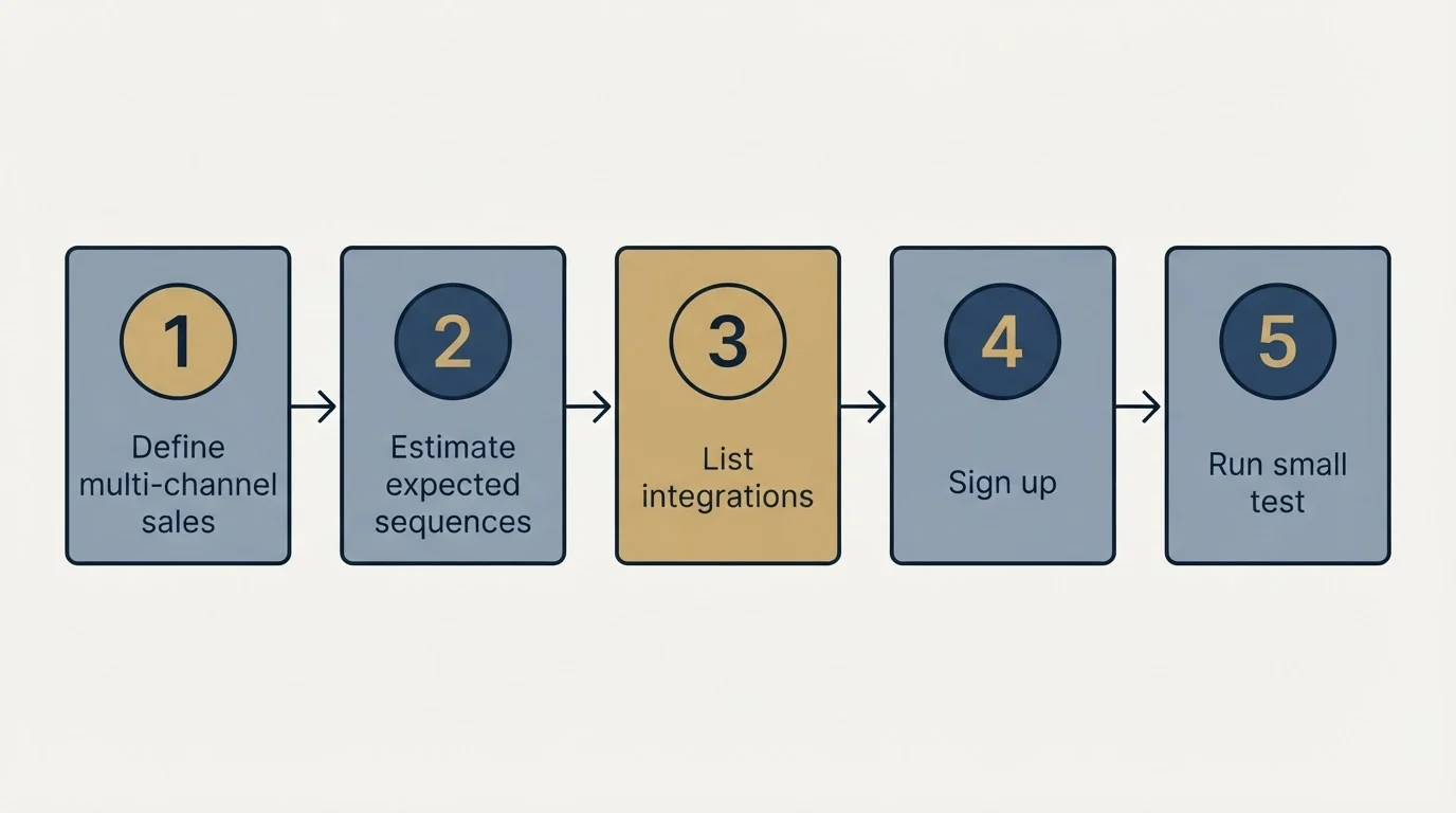 Step sequence: Getting Started Checklist (Define multi-channel sales, Estimate expected sequences, List integrations, Sign up)