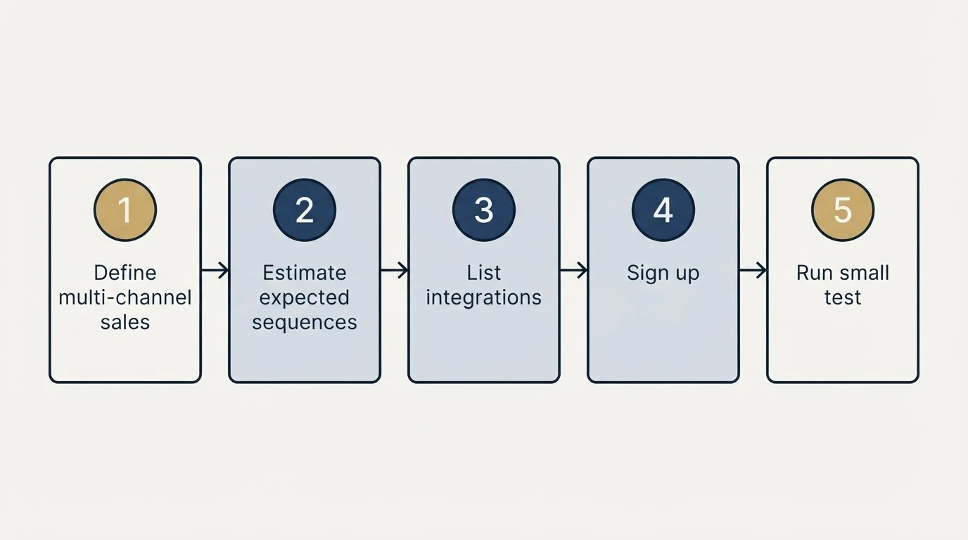 Step sequence: Getting Started Checklist (Define multi-channel sales, Estimate expected sequences, List integrations, Sign up)