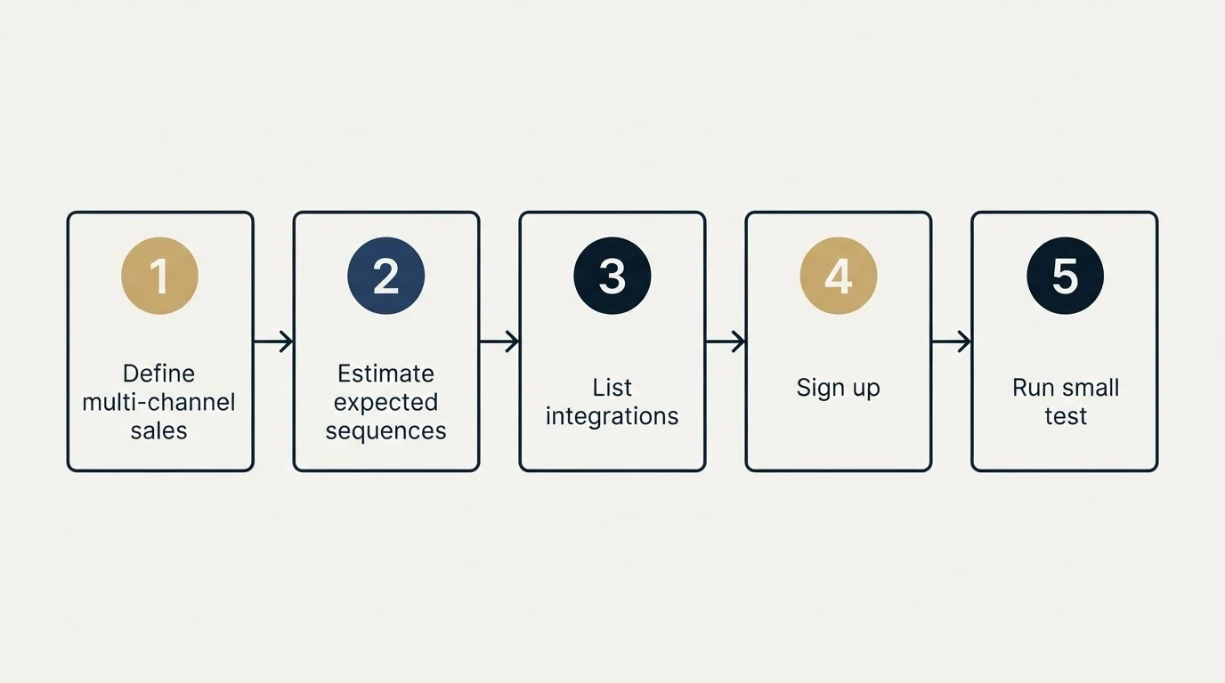 Step sequence: Getting Started Checklist (Define multi-channel sales, Estimate expected sequences, List integrations, Sign up)