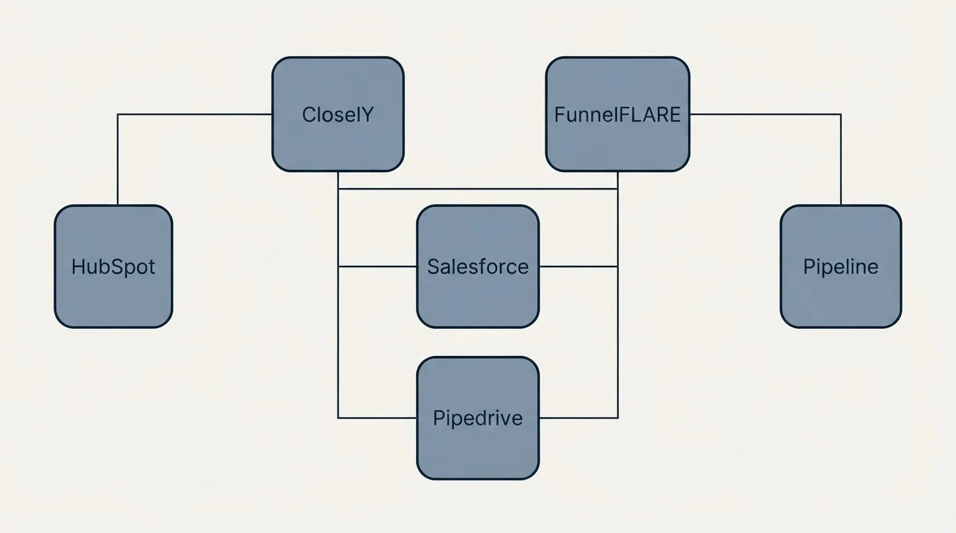 Integration grid: Integration Ecosystem (Closely, FunnelFLARE, Salesforce, Pipedrive)