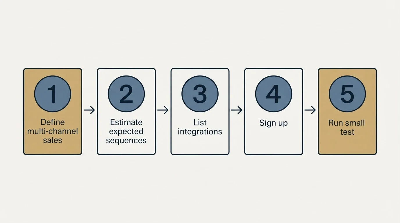 Step sequence: Getting Started Checklist (Define multi-channel sales, Estimate expected sequences, List integrations, Sign up)