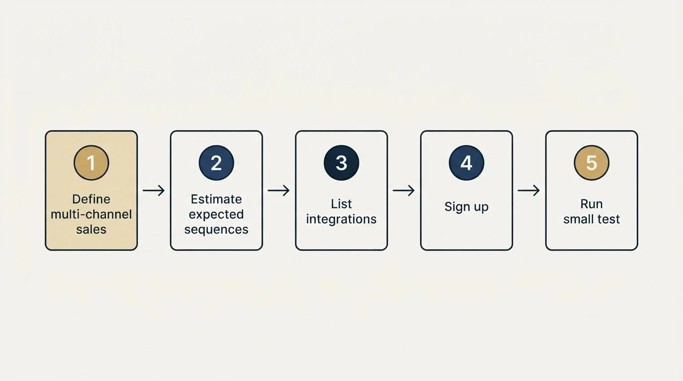 Step sequence: Getting Started Checklist (Define multi-channel sales, Estimate expected sequences, List integrations, Sign up)
