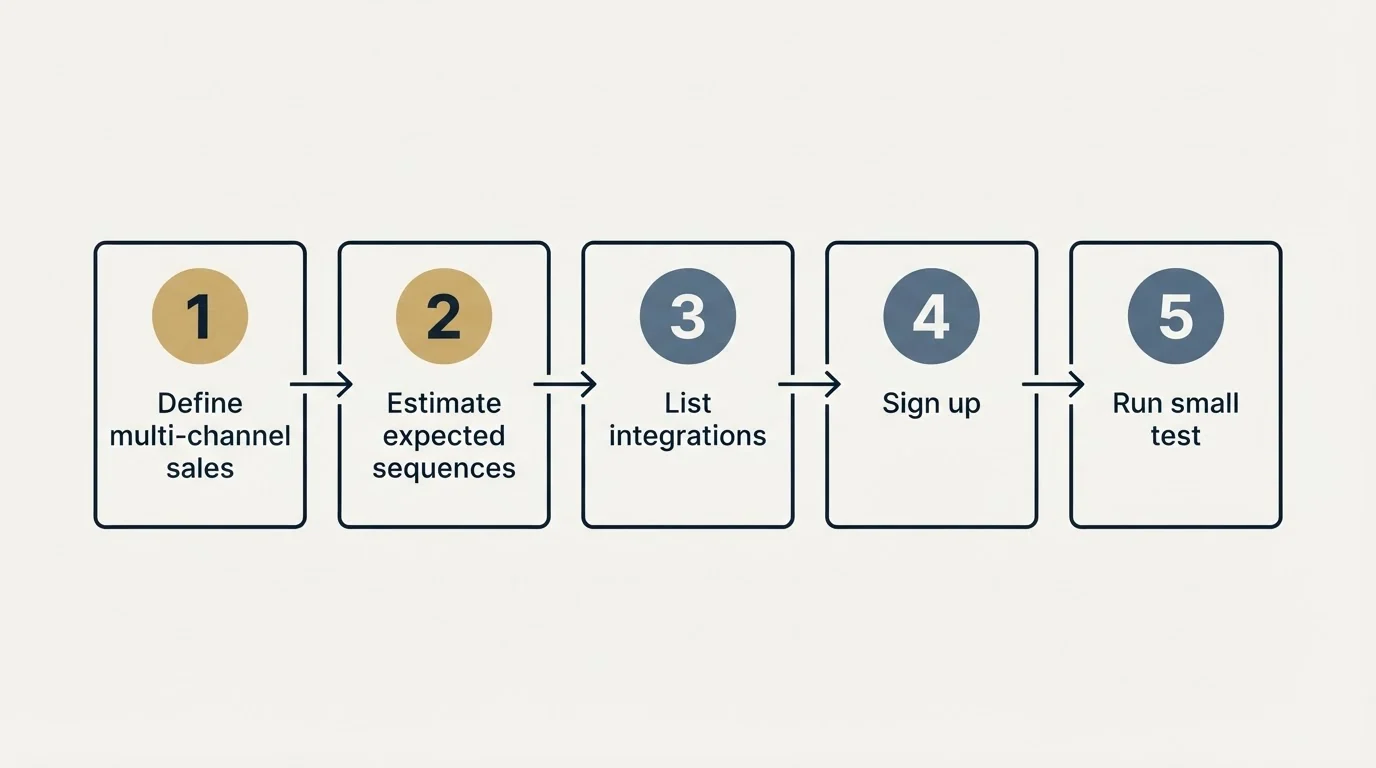 Step sequence: Getting Started Checklist (Define multi-channel sales, Estimate expected sequences, List integrations, Sign up)