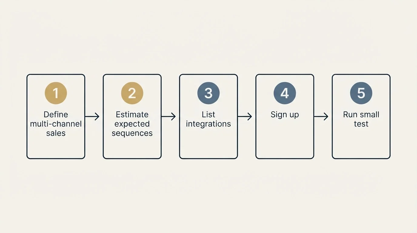 Step sequence: Getting Started Checklist (Define multi-channel sales, Estimate expected sequences, List integrations, Sign up)