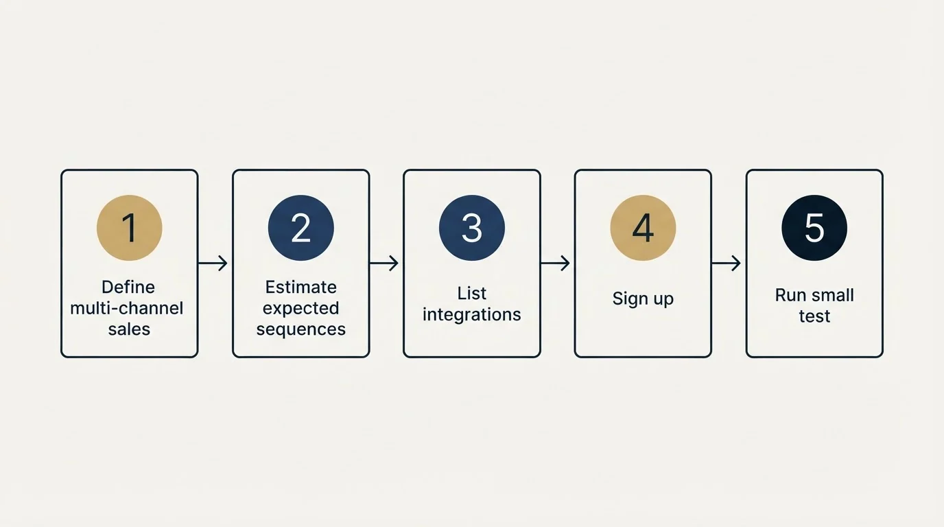 Step sequence: Getting Started Checklist (Define multi-channel sales, Estimate expected sequences, List integrations, Sign up)