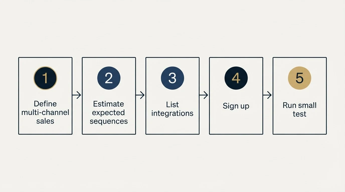 Step sequence: Getting Started Checklist (Define multi-channel sales, Estimate expected sequences, List integrations, Sign up)