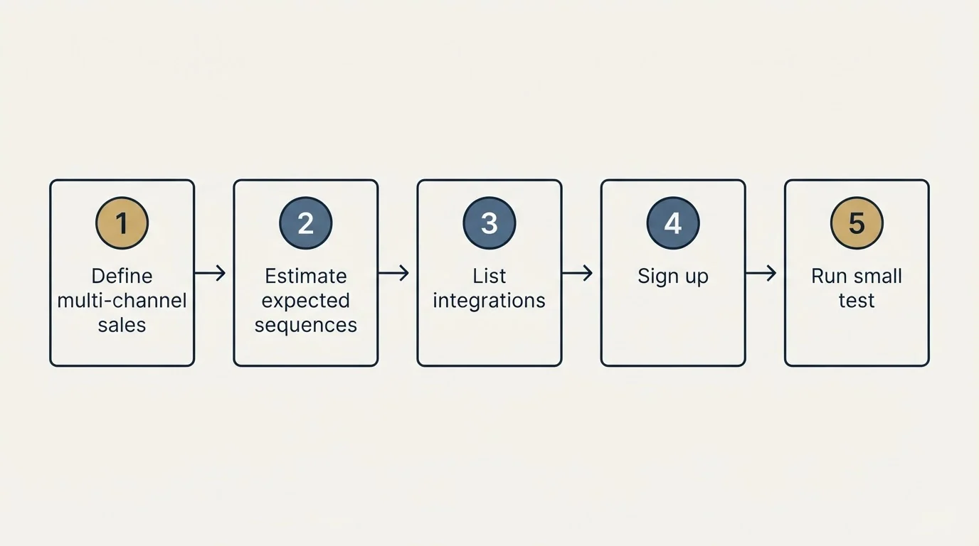 Step sequence: Getting Started Checklist (Define multi-channel sales, Estimate expected sequences, List integrations, Sign up)