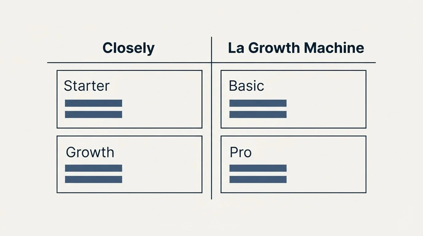 Pricing table: Pricing Comparison (Closely, La Growth Machine, Starter, Basic)