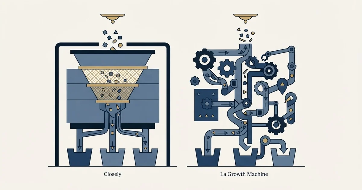 Editorial illustration for Closely vs La Growth Machine