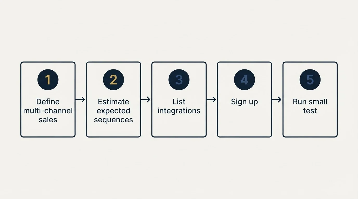 Step sequence: Getting Started Checklist (Define multi-channel sales, Estimate expected sequences, List integrations, Sign up)