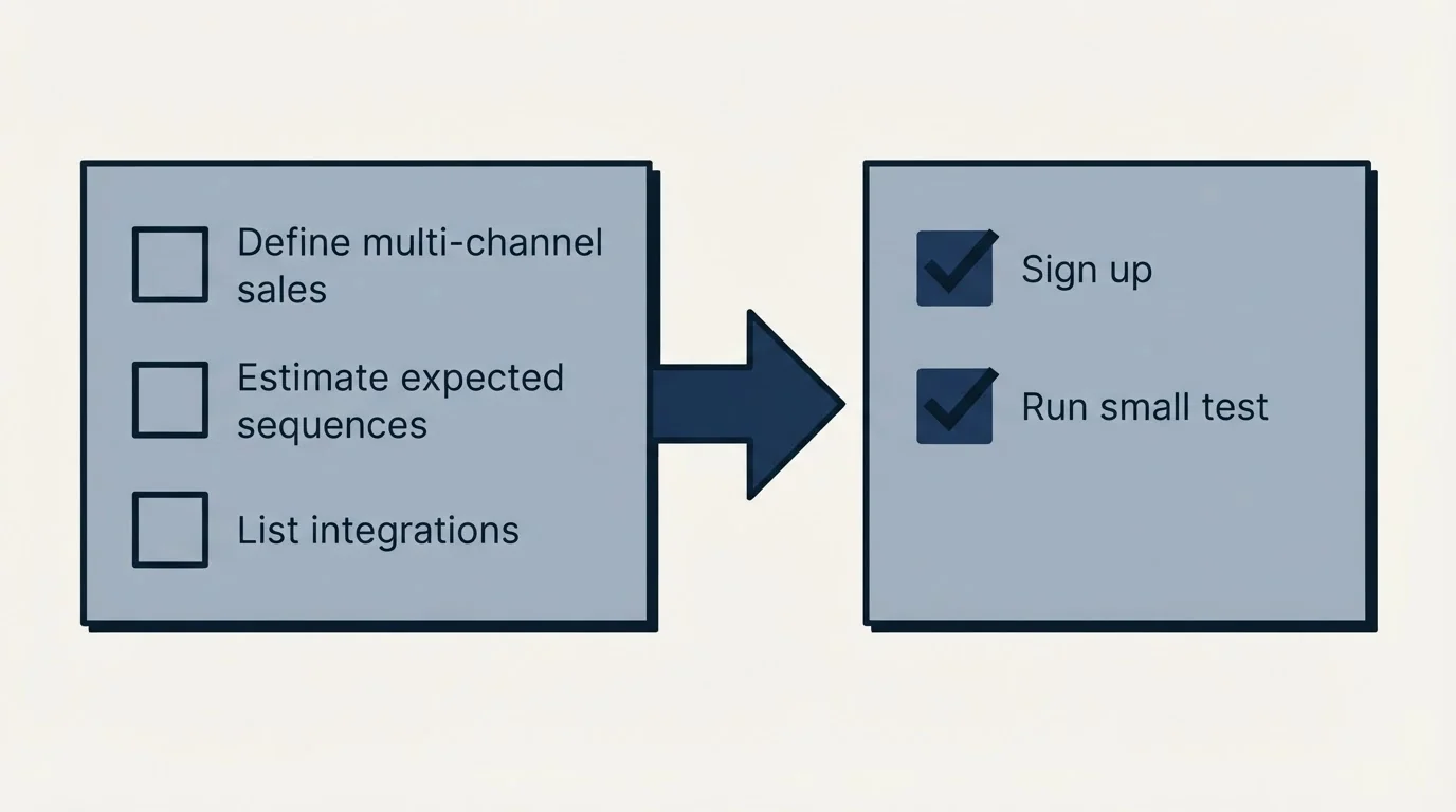 Before-and-after steps: Getting Started Checklist (Define multi-channel sales, Estimate expected sequences, List integrations, Sign up)