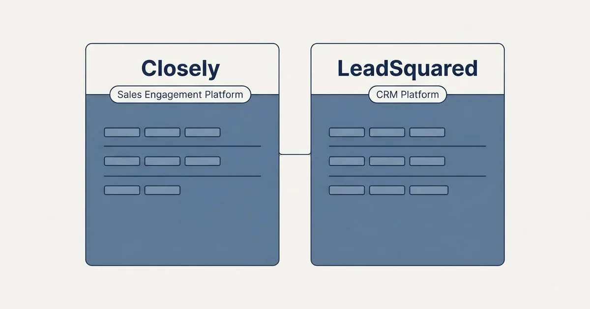 Side-by-side panels: Closely vs LeadSquared (Sales Engagement Platform, CRM Platform)