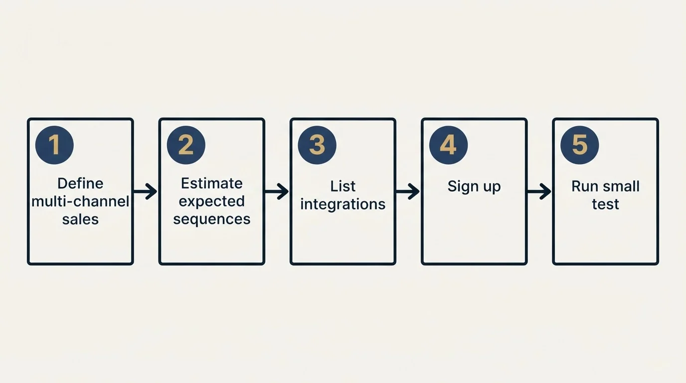 Step sequence: Getting Started Checklist (Define multi-channel sales, Estimate expected sequences, List integrations, Sign up)