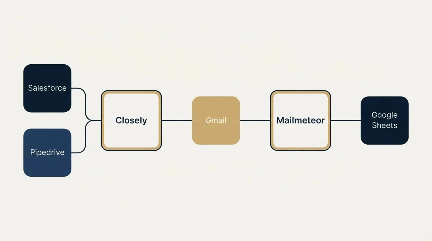 Integration schematic: Integration Ecosystem (Closely, Mailmeteor, Gmail, Salesforce)