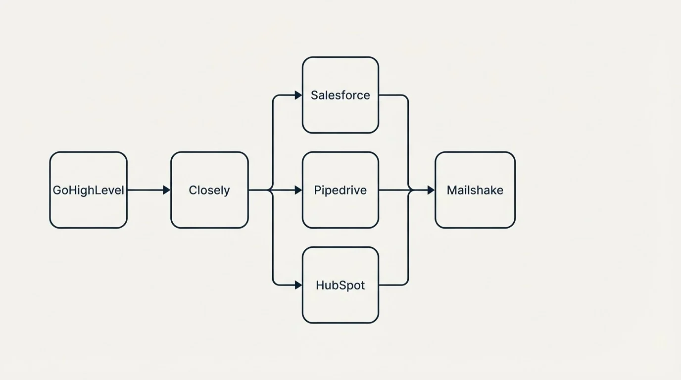 Integration flow: Integration Ecosystem (Closely, Mailshake, Salesforce, Pipedrive)