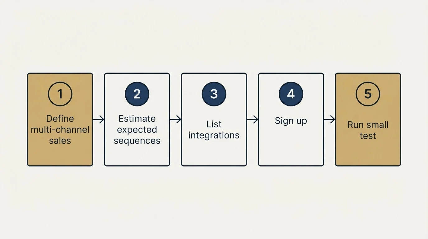 Step sequence: Getting Started Checklist (Define multi-channel sales, Estimate expected sequences, List integrations, Sign up)