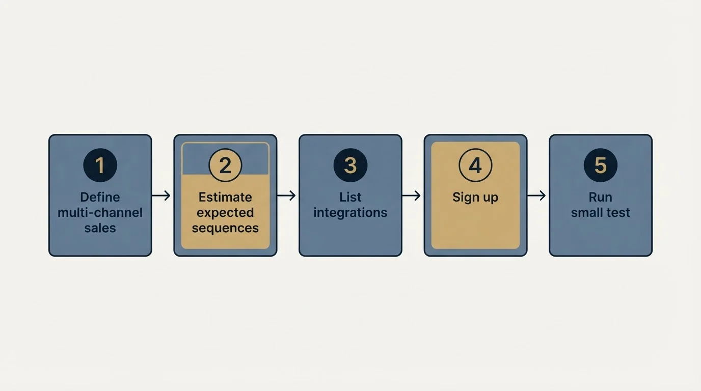 Step sequence: Getting Started Checklist (Define multi-channel sales, Estimate expected sequences, List integrations, Sign up)
