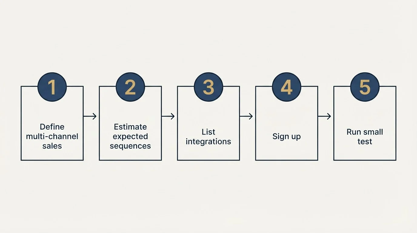 Step sequence: Getting Started Checklist (Define multi-channel sales, Estimate expected sequences, List integrations, Sign up)